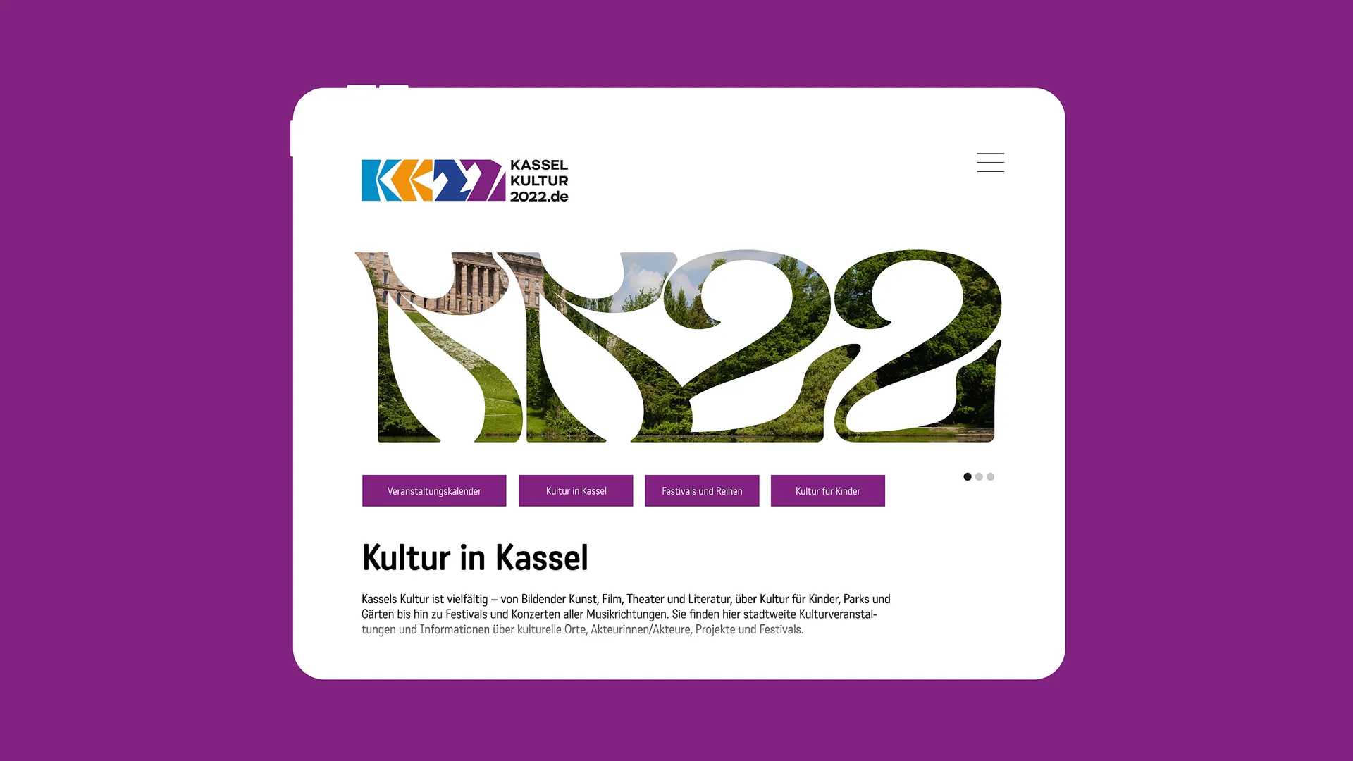 Kasselkultur2022 Webanwendung des Erscheinungsbildes. Logogestaltung, Erscheinungsbild und Kampagnenumsetzung von Machbar