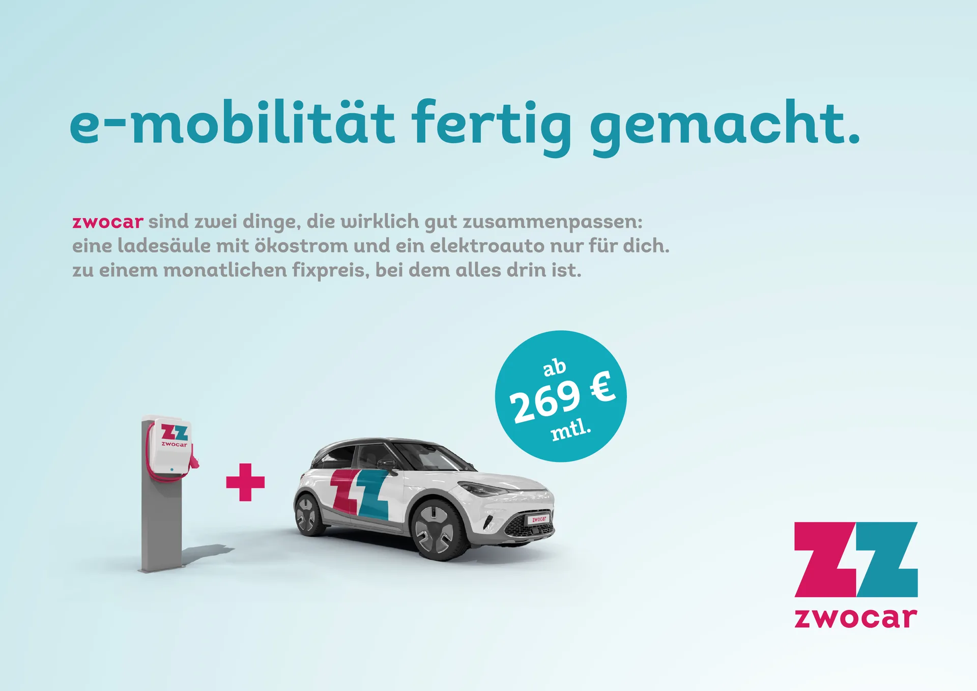 Kampagnenmotiv Werbeanzeige für ZwoCar. Brand Strategie, Konzept, Design und Umsetzung von Machbar.