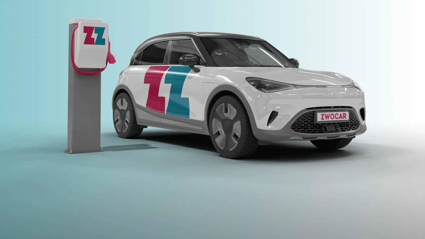 zwocar Kampagnenmotiv für zwocar Logoanwendung Logogestaltung, Service Design und Brand Creation von Machbar